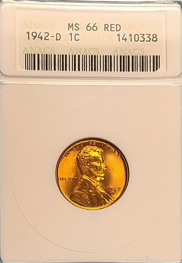 1942-D Lincoln Cent | Graded ANACS MS66